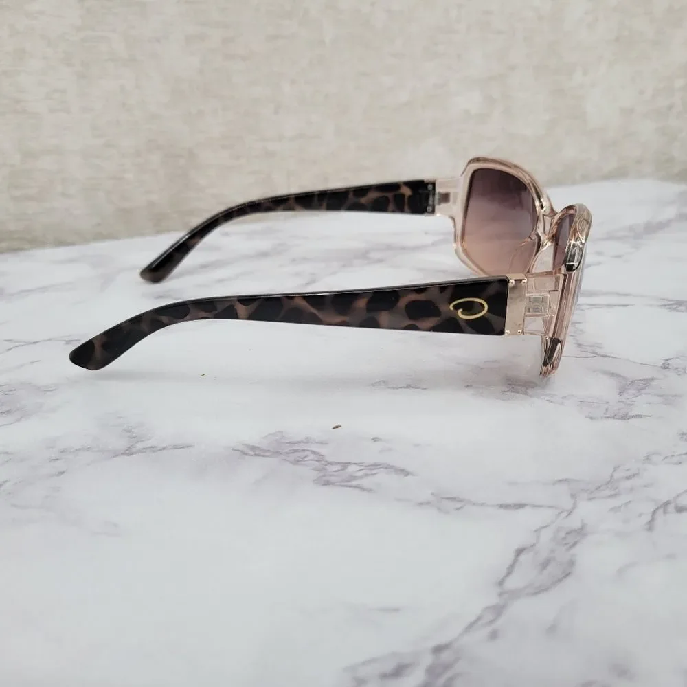 Oscar De La Renta Clear Peachy Pink Frame Sunglasses with Tortoise Arms